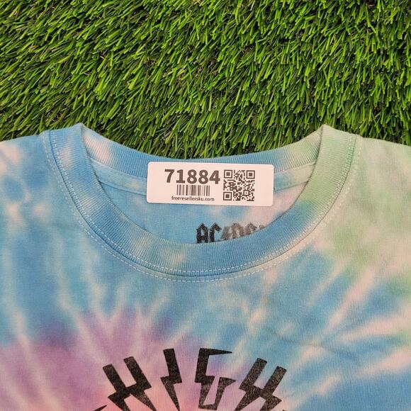 AC/DC High Voltage Pastel Tie-Dye Cropped T-Shirt Womens S/M Rock Tee - Picture 2 of 12